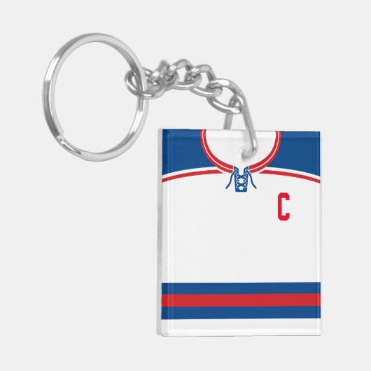 Name & Nummer Jersey Keyring, Hockey Lacrosse Schlüsselanhänger (Vorderseite links)