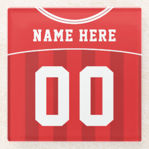Name & Nummer Red Jersey, Fußball Glasuntersetzer