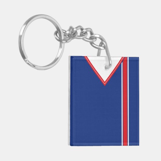 Name & Nummer Soccer Jersey Keyring Blue Red White Schlüsselanhänger (Vorderseite links)