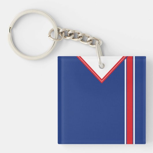 Name & Nummer Soccer Jersey Keyring Blue Red White Schlüsselanhänger (Vorderseite)