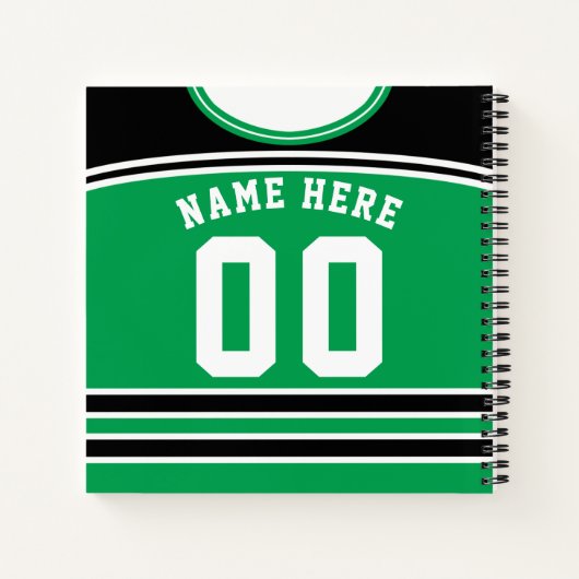 Name & Nummer von Green & Black Hockey Jersey Notizbuch (Rückseite)