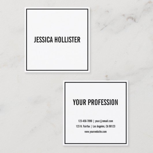 Name oder Firmenname | Moderne schwarze Grenze Quadratische Visitenkarte (Vorne/Hinten)
