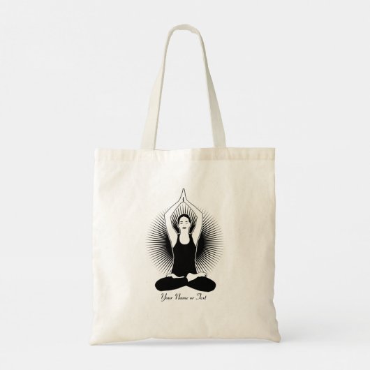 Name oder Ihre Text-Yoga-Lady-Pose mit Sunburst hi Tragetasche (Rückseite)