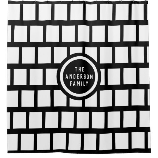 Name oder Initialen Modernes Schwarz und Weiß hinz Duschvorhang (Vorderseite)