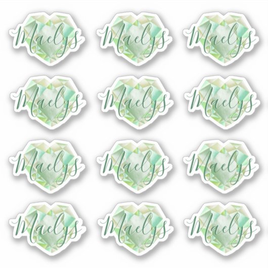 Name oder Monogram Green Heart Diamond Emerald hin Aufkleber (Vorderseite)