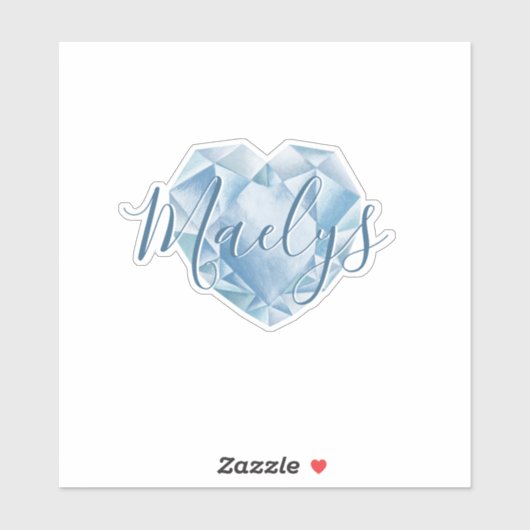 Name oder Monogram Niedlich Chic Blue Heart Diamon Aufkleber (Blatt)