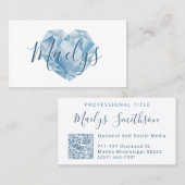 Name oder Monogram Niedlich Chic Blue Heart Diamon Visitenkarte (Vorne/Hinten)