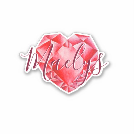 Name oder Monogram Red Heart Diamond Ruby Royal hi Aufkleber (Vorderseite)