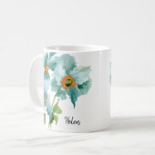 💦 Name oder Monogramm der Aquamarinen Wasserfarbe Kaffeetasse (Vorderseite Links)