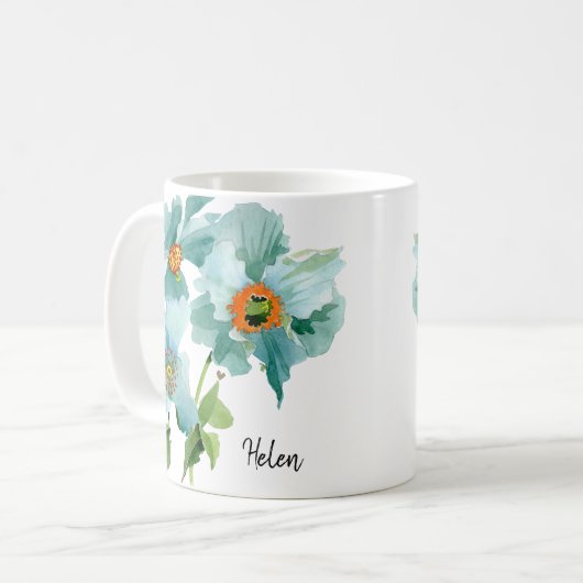 💦 Name oder Monogramm der Aquamarinen Wasserfarbe Kaffeetasse (Vorderseite Links)