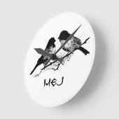 Name-oder Monogramm-Liebe-Vögel Runde Wanduhr (Winkel)