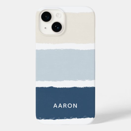 Name oder Monogramm Pinselstreifen in Blues Ecru Case-Mate iPhone Hülle (Rückseite)