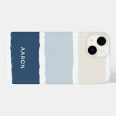 Name oder Monogramm Pinselstreifen in Blues Ecru Case-Mate iPhone Hülle (Rückseite (Horizontal))