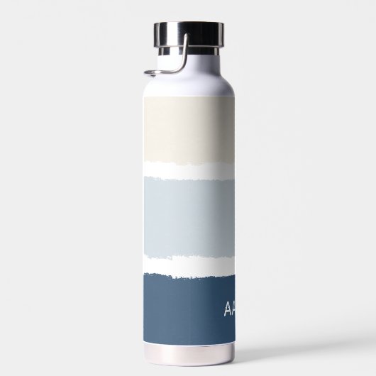 Name oder Monogramm Pinselstreifen in Blues Ecru Trinkflasche (Rechts)