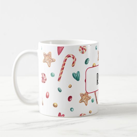 Name oder Monogramm, Süßigkeiten und Cookies 11oz Kaffeetasse (Links)