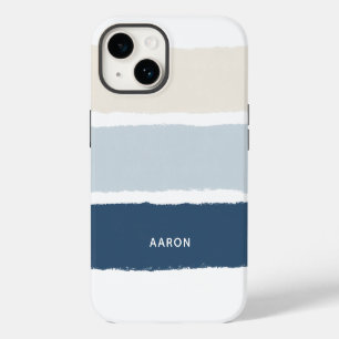 Name oder Monogramme Pinselstreifen in Blau Ecru iPhone 14 Hülle