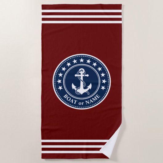 Name oder Name des Bootes Name Nautic Anchor Stars Strandtuch (Vorderseite)