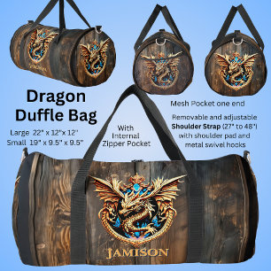 Name oder Text hinzufügen - Drache auf der Holztür Duffle Bag