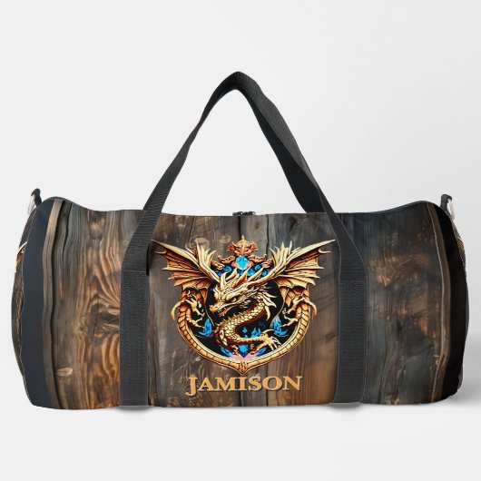 Name oder Text hinzufügen - Drache auf der Holztür Duffle Bag (Vorderseite)