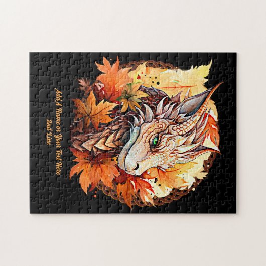 Name oder Text hinzufügen, Drache mit Herbstblätte Puzzle (Horizontal)