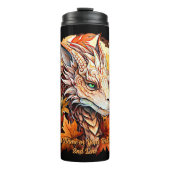 Name oder Text hinzufügen, Drache mit Herbstblätte Thermosbecher (Vorderseite)
