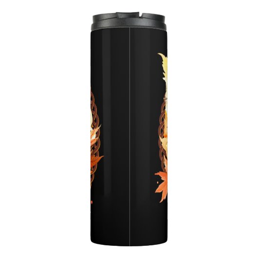 Name oder Text hinzufügen, Drache mit Herbstblätte Thermosbecher (Rückseite)