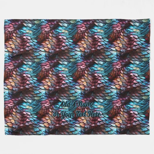 Name oder Text hinzufügen, Dragon Scales Aqua Blue Fleecedecke (Vorderseite (Horizontal))