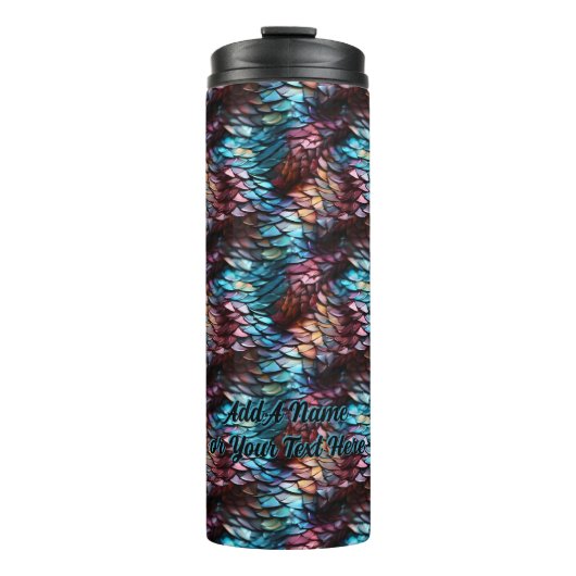 Name oder Text hinzufügen, Dragon Scales Aqua Blue Thermosbecher (Vorderseite)