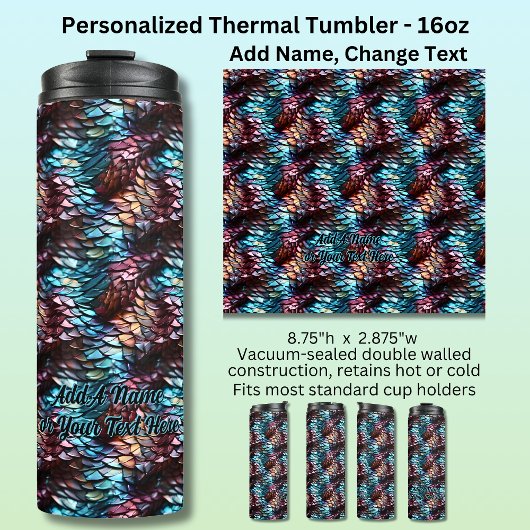 Name oder Text hinzufügen, Dragon Scales Aqua Blue Thermosbecher