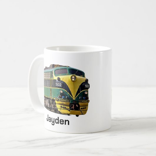 Name oder Text hinzufügen - Gelbe grüne Dieselloko Kaffeetasse (Vorderseite Links)