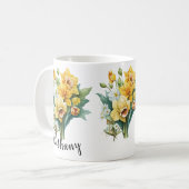 Name oder Text hinzufügen, gelbe Nudeln mit grünem Kaffeetasse (Vorderseite Links)