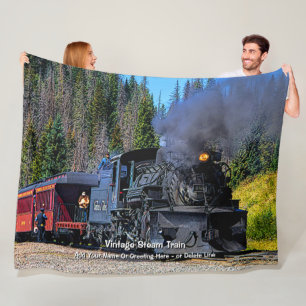Name oder Text hinzufügen, Motor Vintager Dampfzug Fleecedecke