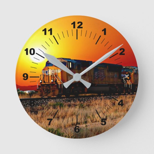Name oder Text hinzufügen: Sunset Diesel Lokomotiv Runde Wanduhr (Vorderseite)