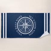 Name of your boat Nautical Compass Navy blue Strandtuch (Vorderseite)