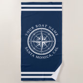Name of your boat Nautical Compass Navy blue Strandtuch (Vorderseite)
