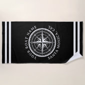 Name of your boat Nautical Compass Navy blue Strandtuch (Vorderseite)
