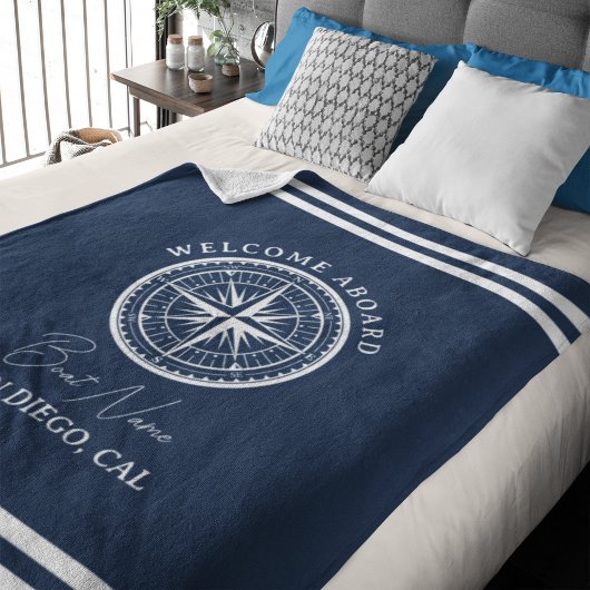 Name of your Boat Nautical Navy blue Fleecedecke
