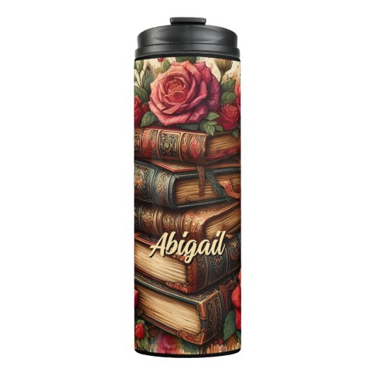 Name, Old Books & Roses Floral Thermosbecher (Vorderseite)
