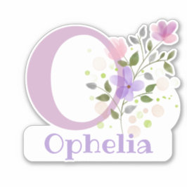 Name Ophelia & Initial mit Blumendesign Aufkleber