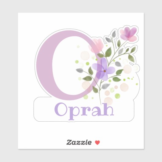 Name Oprah & Initial mit Blumendesign Aufkleber (Blatt)