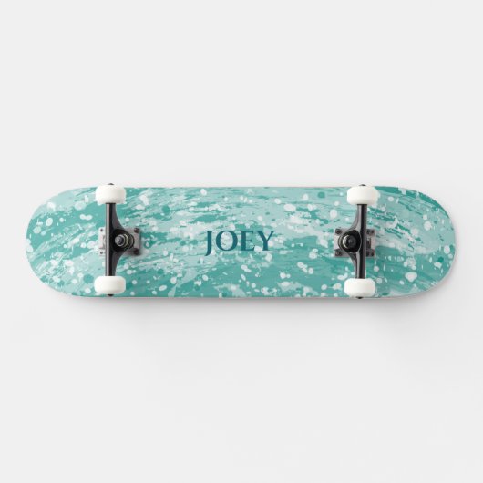 Name or Initials Teal Paint Splotches Skateboard (Horizontal)
