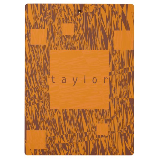 Name Orange Brown Squares Mesh Pattern Blocks Art Klemmbrett (Rückseite)
