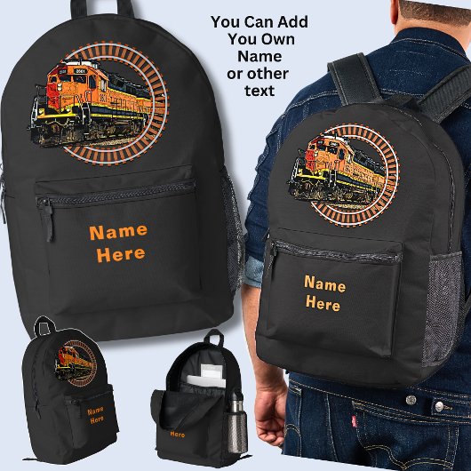 Name Orange Diesel Train auf BLACK ändern Bedruckter Rucksack