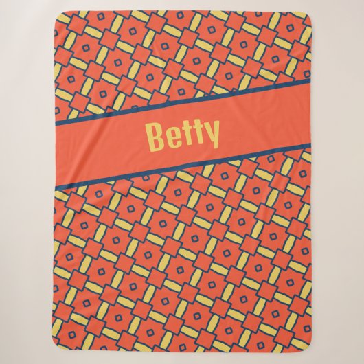 Name Orange Geometric Diamond Muster Sherpadecke (Vorderseite)