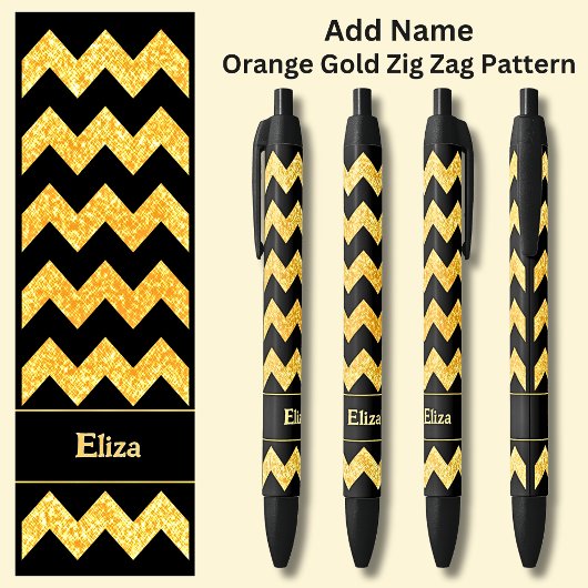 Name Orange Gold Zig Zag auf schwarz Kugelschreiber