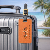 Name Orange Leder Monogramm Gepäckanhänger
