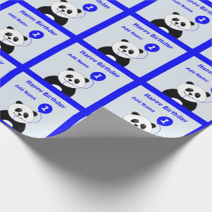 Name panda 1. Geburtstag blau hinzufügen Geschenkpapier
