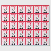 Name Panda 1 Geburtstag rot pink hinzufügen Geschenkpapier (Flach)