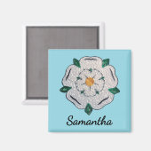Name, Paper Quill Yorkshire White Rose 2-in Blue Magnet (Vorderseite/Rückseite)