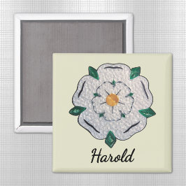 Name, Paper Quill Yorkshire White Rose 2-in Magnet